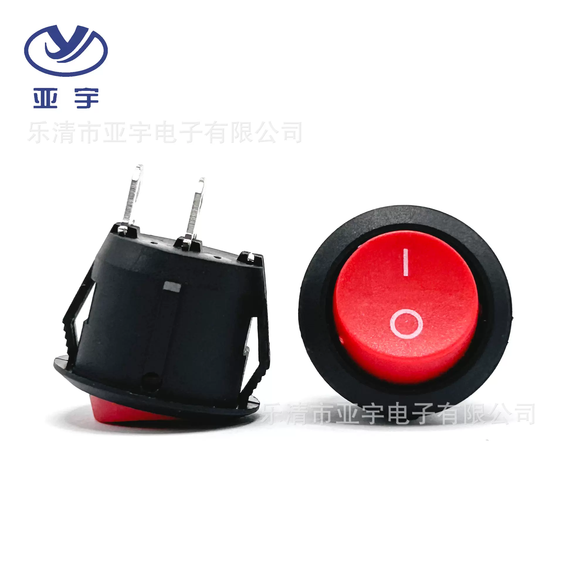 KCD1红黑船型圆开关优质铜铁脚提示按钮两脚两档电源小型开关