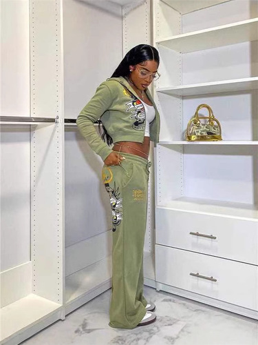 2024 Amazon European and American Women's Casual Streetwear Print 2-Piece Set Sister Set Multi-Color Set