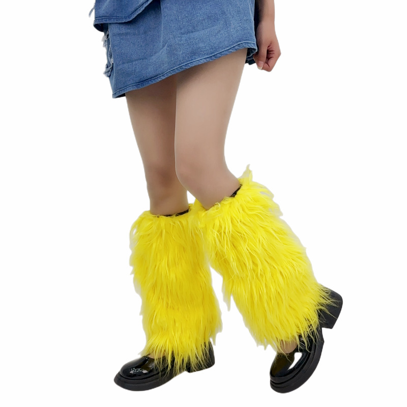 Trendy Faux Fur Leg Warmers with Fleece Lining, Mid-Calf Socks, Jk Slouch Socks, Warm
