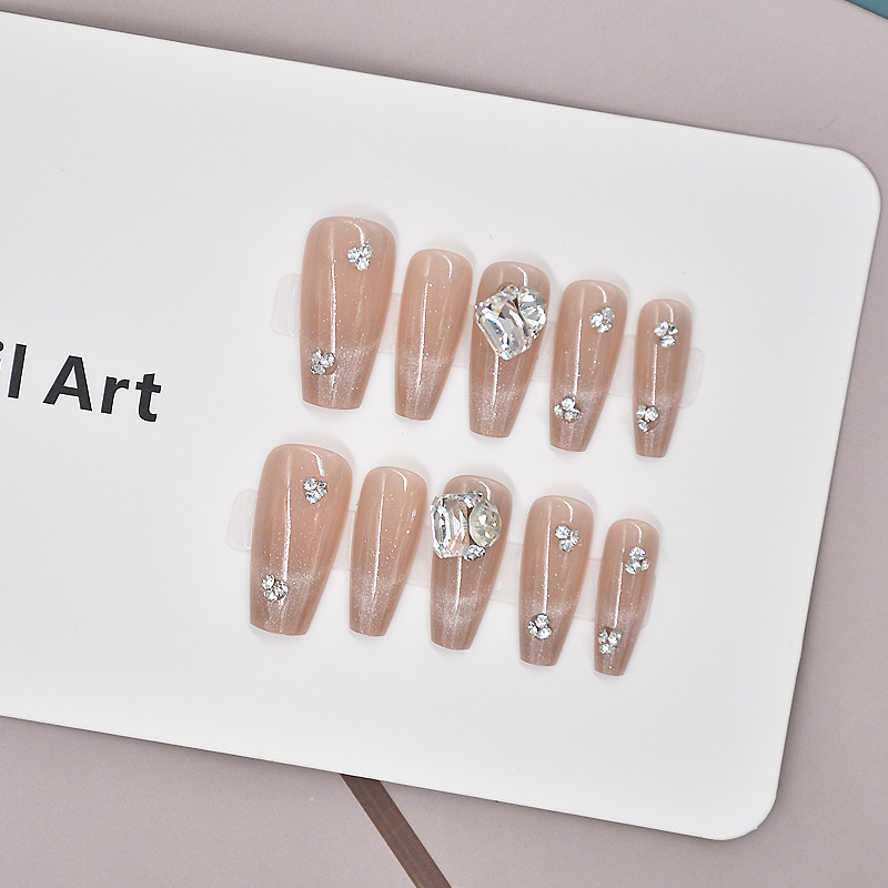 10 piezas de armadura de vestir hecha a mano, parche de manicura largo de ojo de gato de cristal desnudo, uñas hechas a mano, productos terminados al por mayor
