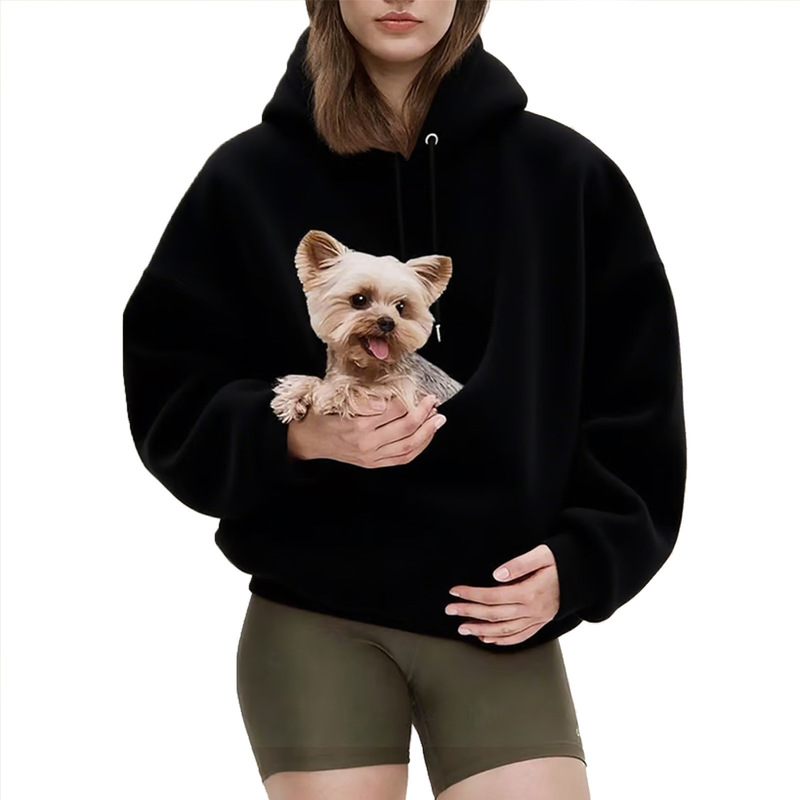 2025 Amazon New Model European and American Autumn and Winter Cross-Border Solid Color Hooded Plush Pet Pocket Loose Pullover Sweatshirt for Women 2025 Amazon New Model European and American Autumn and Winter Cross-Border Solid Color Hooded Plush Pet Pocket Loose Pullover Sweatshirt for Women