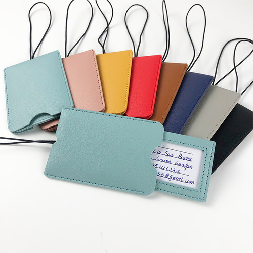 Multi-color hidden pull-out PU leather luggage tag, customizable with lanyard, portable luggage tag with paper card
