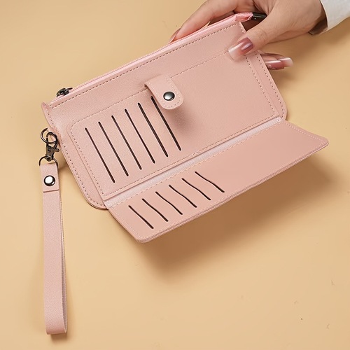 Women's Long Handle Multi-functional Wallet with Multiple Card Slots, Zipper Closure Student Card Holder Handbag for 2025