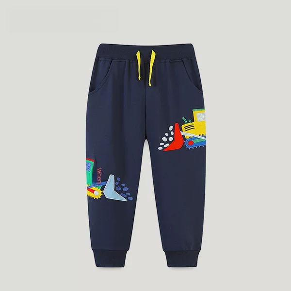 European and American Style Kidsren's Sweatshirt Pants Autum New Boys' Sweatpants Excavator Embroider Kidsren's Pants
