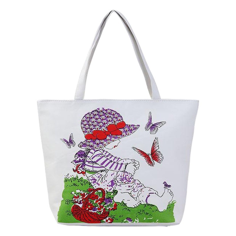 Cross-Border Canvas Bag, Versatile Cartoon Shopping Bag, Women's Casual Large-Capacity Canvas Bag, Shoulder Tote Bag