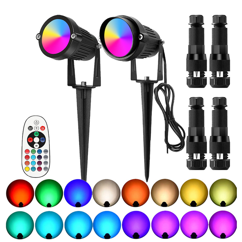 Rgbw Lawn Light with Rf Remote Control, Garden Landscape Light, Wall Art Spotlight with Low-Voltage Connector, Ground-Insertable Light