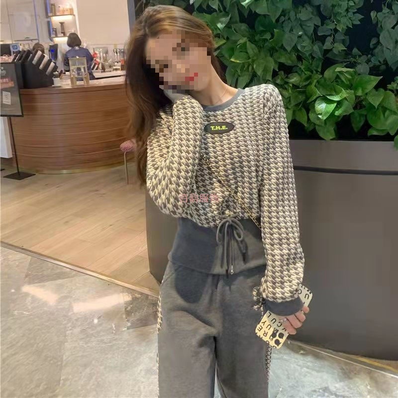 休闲运动套装女秋季2025新款网红小个子时尚减龄卫衣阔腿裤两件套|undefined