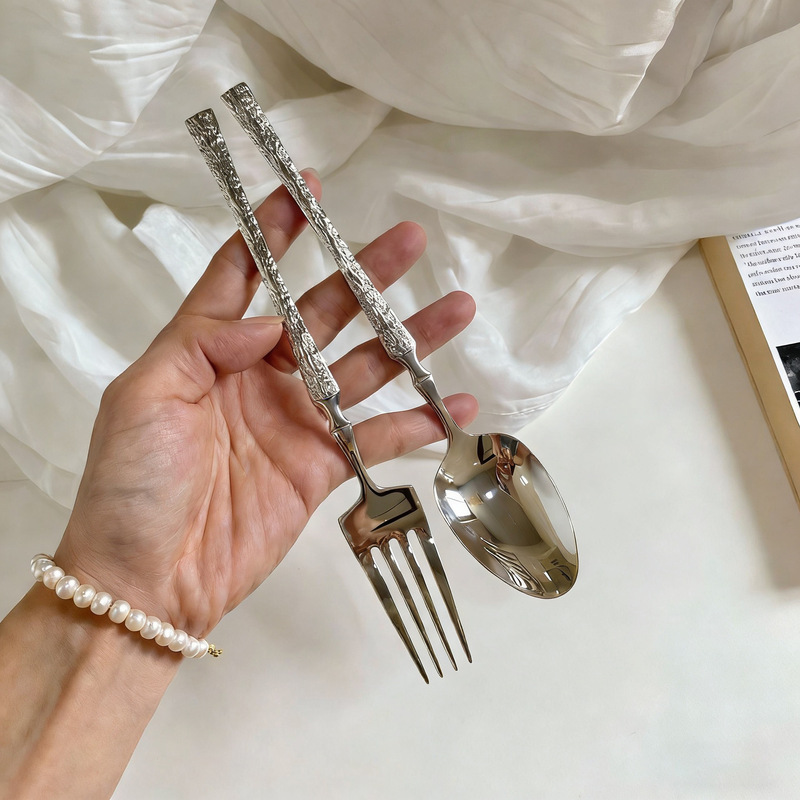 410 stainless steel bark-patterned slim-waisted Western cutlery, high-end light luxury hammered steak knife, fork, spoon, dessert and coffee spoon