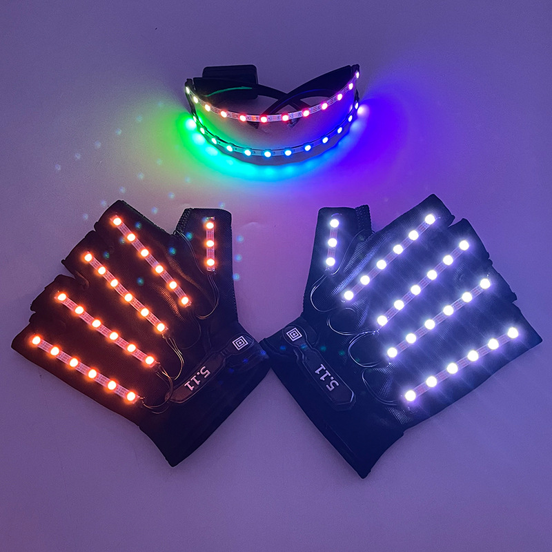 Guantes de Wolverine LED coloridos control remoto carga LED ilusión gafas luminosas espectáculo musical luminoso escenario props