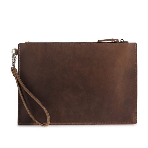 Retro genuine leather men's bag Crazy Horse Leather Street Fashion Clutch Men's Handbag Document Bag Business Handbag Europe and America