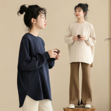 小众设计感落肩卫衣大女童秋冬宽松慵懒风圆领套头休闲上衣棉