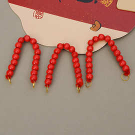 新款五路财神配饰马年三连框挂件配饰木珠吊绳福禄挂件串珠挂绳圈