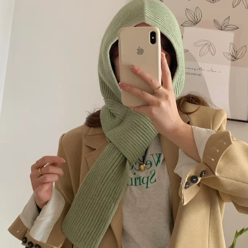 2023 new design balaclava winter scarf scarf integrated knitted wool hat warm pullover