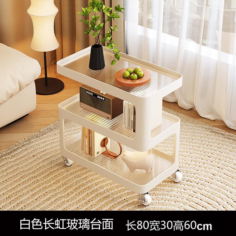 [업그레이드 모델] 크림 화이트 + 80*30cm Changhong 유리 + 센서 라이트 스트립 [브레이크 유니버설 휠]