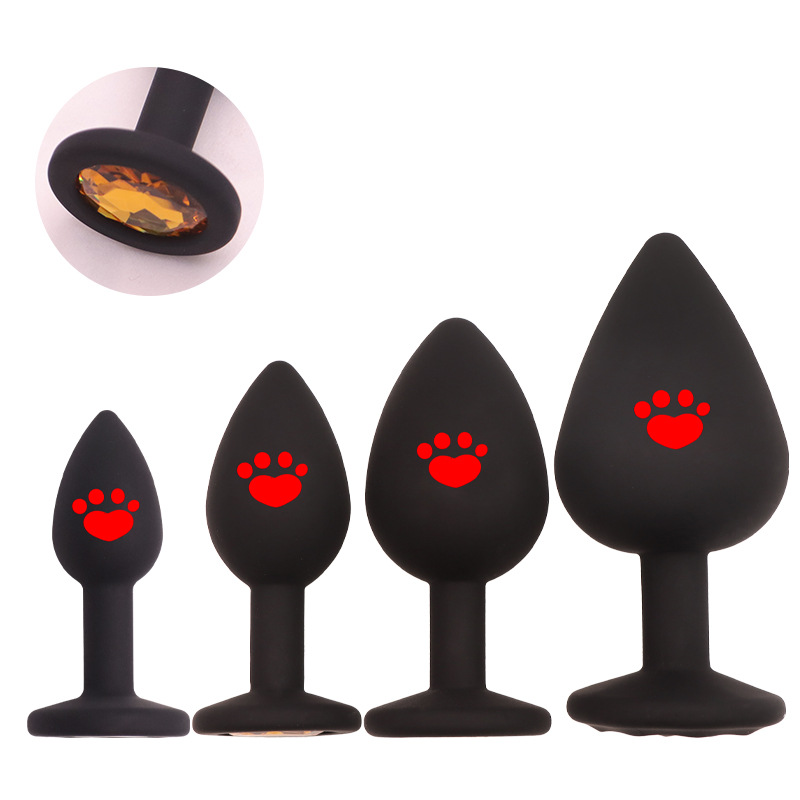 Cat Paw Silicone Anal Plug with Rhinestones, Pink Beginner-Friendly Training Toy — detail image 3