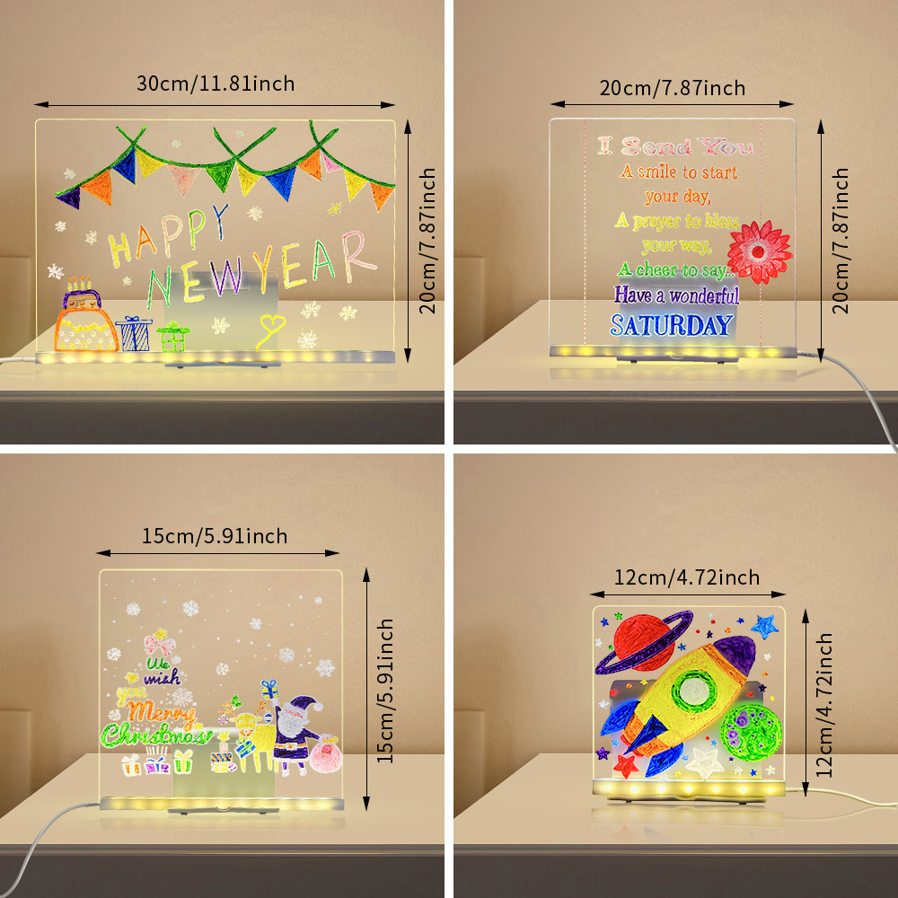 Interfaz USB LED lámpara de noche luz blanca cálida tablero de dibujo mensaje pizarra opcional pluma de color regalo de cumpleaños para niños