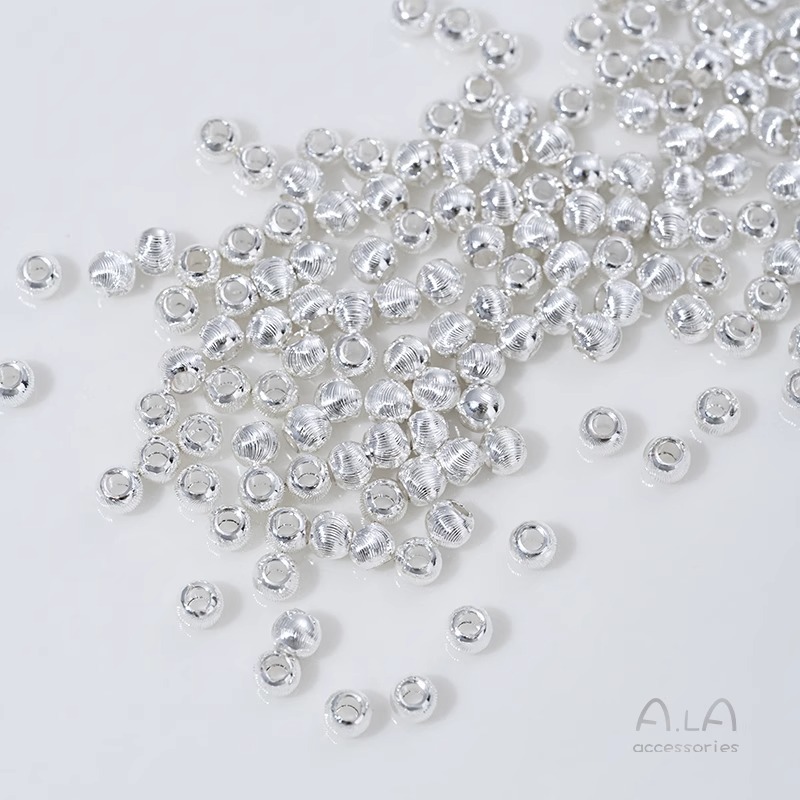Wholesale Beaded Silver-Plated Fine-Textured Cat's Eye Faceted Brushed Round Beads DIY Pearl Bracelet Jewelry Spacer Beads