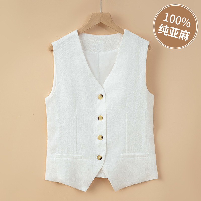 High-End 100% Pure Linen Old Money Style Suit Linen Vest for Women, Summer Thin Vest for Outerwear