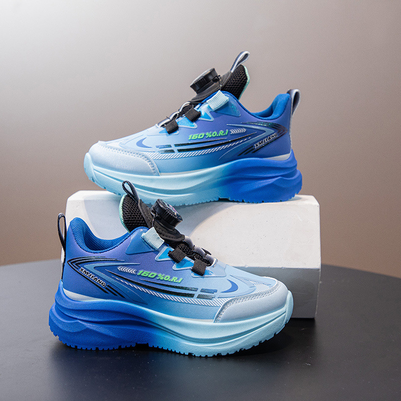 Children's sneaker 2024 Spring and Autumn New Swivel Button Leather Waterproof Boys' sneaker Sneakers for Primary School Students