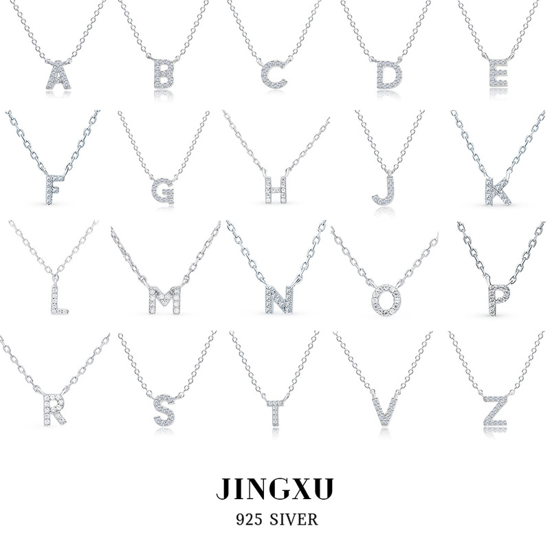 Jingxu 925 Sterling Silver 26 Letter Necklace Light Luxury High-end Clavicle Chain Letter Diamond-encrusted Foreign Trade Cross-border Jewelry for Women