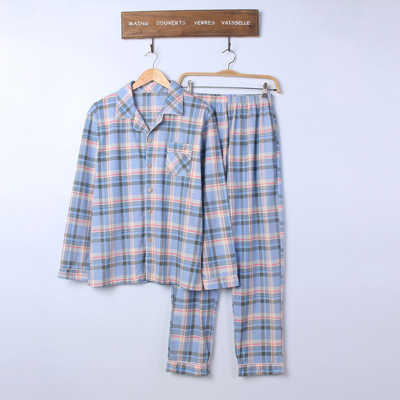 100% pijamas de algodón de primavera y otoño de los hombres de manga larga joven y de mediana edad Otoño e Invierno flojo cardigan traje de desgaste para el hogar