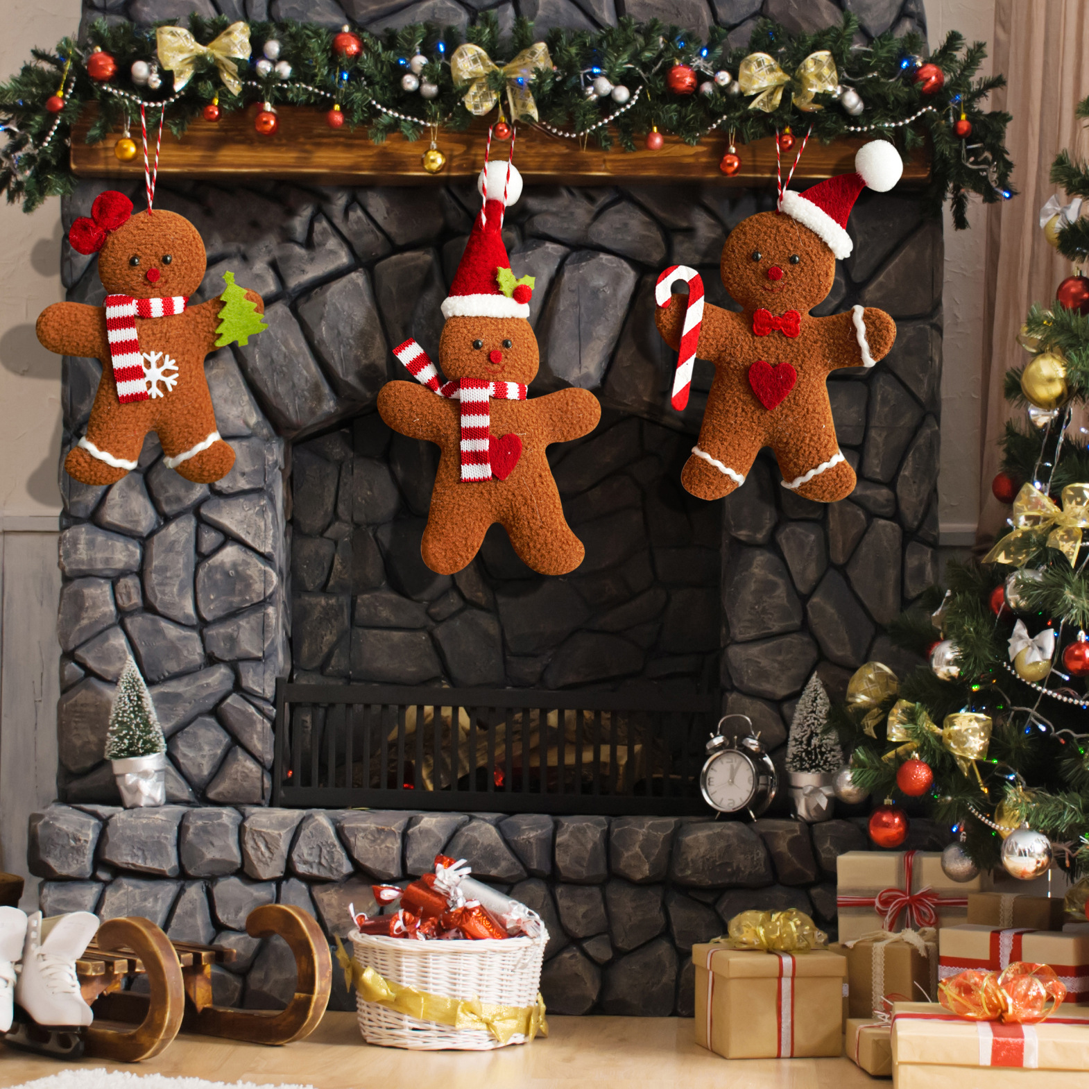 Nuevos productos creativos transfronterizos Navidad decoración pan de jengibre muñeca pequeña pieza colgante accesorios del árbol de Navidad colgante 3 piezas conjunto