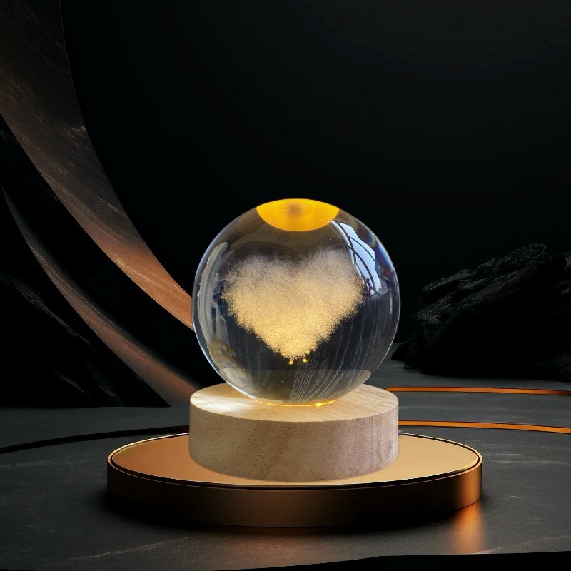 Lámpara de Noche de Cristal con Diseño de Cielo Estrellado 3D, Regalo Navideño, Base Redonda de Madera Luminosa, Lámpara de Mesa, Adorno, Regalo de Navidad