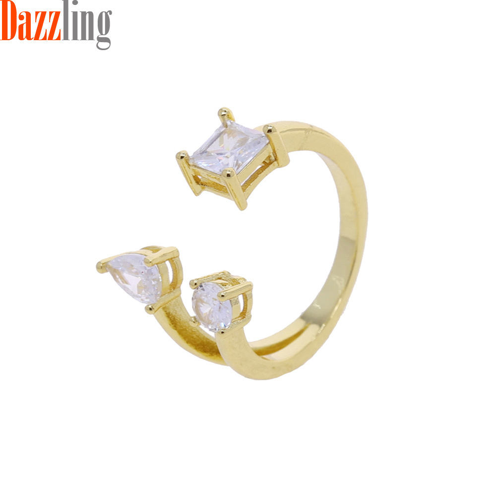 Anello da donna alla moda con design aperto, zirconi e diamanti incastonati, bracciale rettangolare a goccia, accessorio di gioielleria_voghion.com
