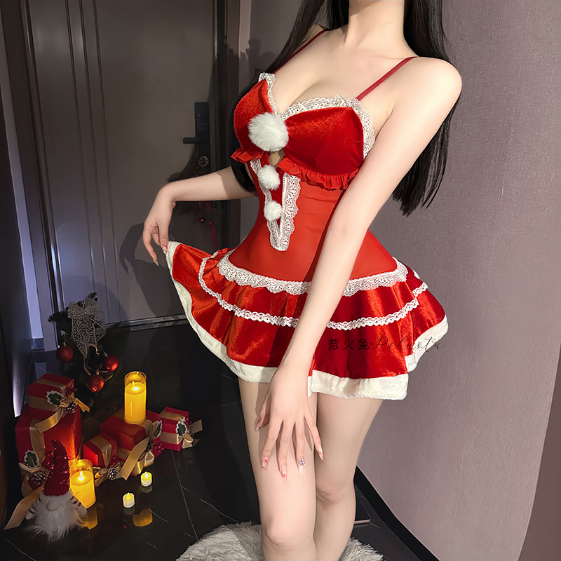 Yetingxiang Christmas holiday outfit velvet strapless dress, sexy bunny girl uniform set with sleeves 8512