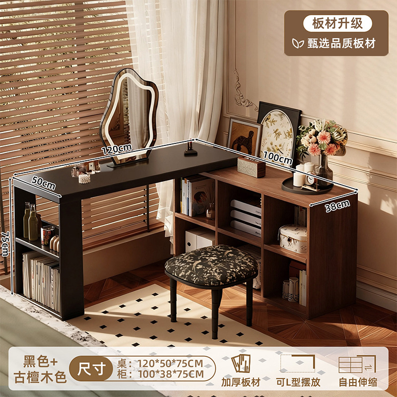 Escritorio de estilo medieval, escritorio de computadora retro semi-cercado, dormitorio de niñas, esquina, tocador, armario de almacenamiento, mesa integrada