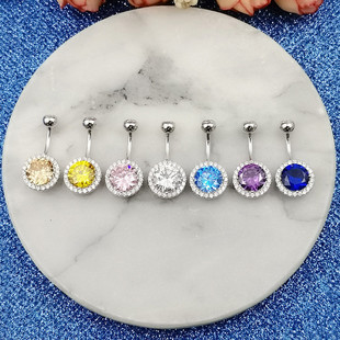 S925 silver belly button ring puncture jewelry European and American hot girl multicolor zircon Diamond small round belly button nail wholesale