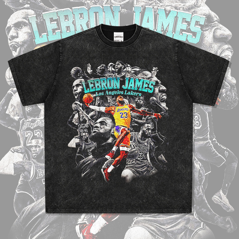 LeBron James Printed Short-sleeved T-shirt White Ink Digital Direct Injection European and American Heavy Round Neck Hooded Sweatshirt LeBron James Printed Short-sleeved T-shirt White Ink Digital Direct Injection European and American Heavy Round Neck Hooded Sweatshirt