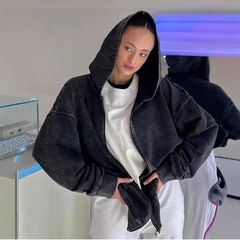 美式复古水洗做旧加绒卫衣男秋冬季上衣oversize连帽外套ins潮牌