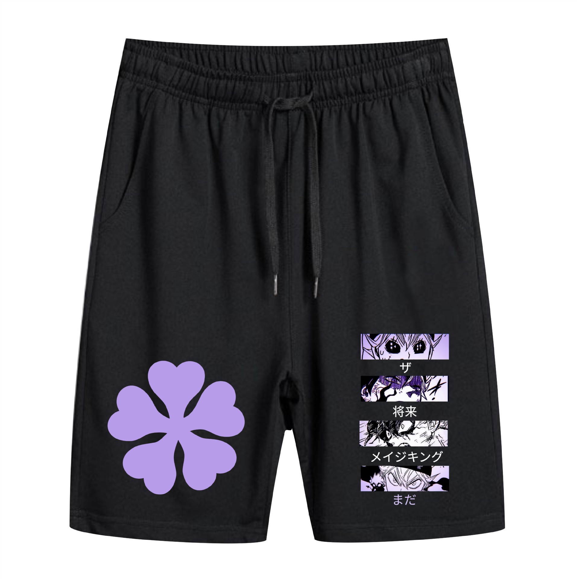 Cross-border Black Clover negro trébol de cuatro hojas pantalones cortos de anime sueltos estampados one piece pantalones cortos de moda