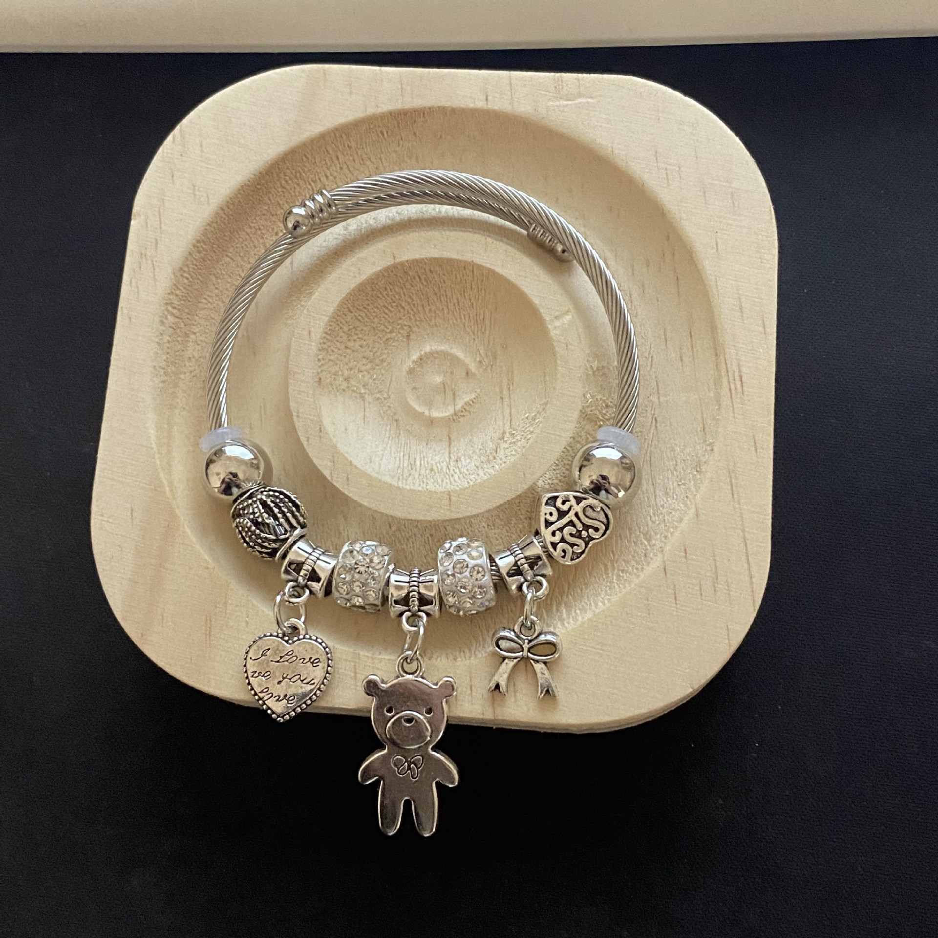 Steel love bear bracelet