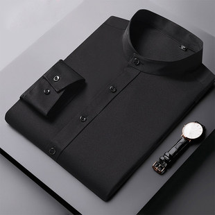 Chinese Collar Men's Long Sleeve Shirt Youth Bamboo Fiber Non-ironing Round Neck Zhongshan Shirt CS8536