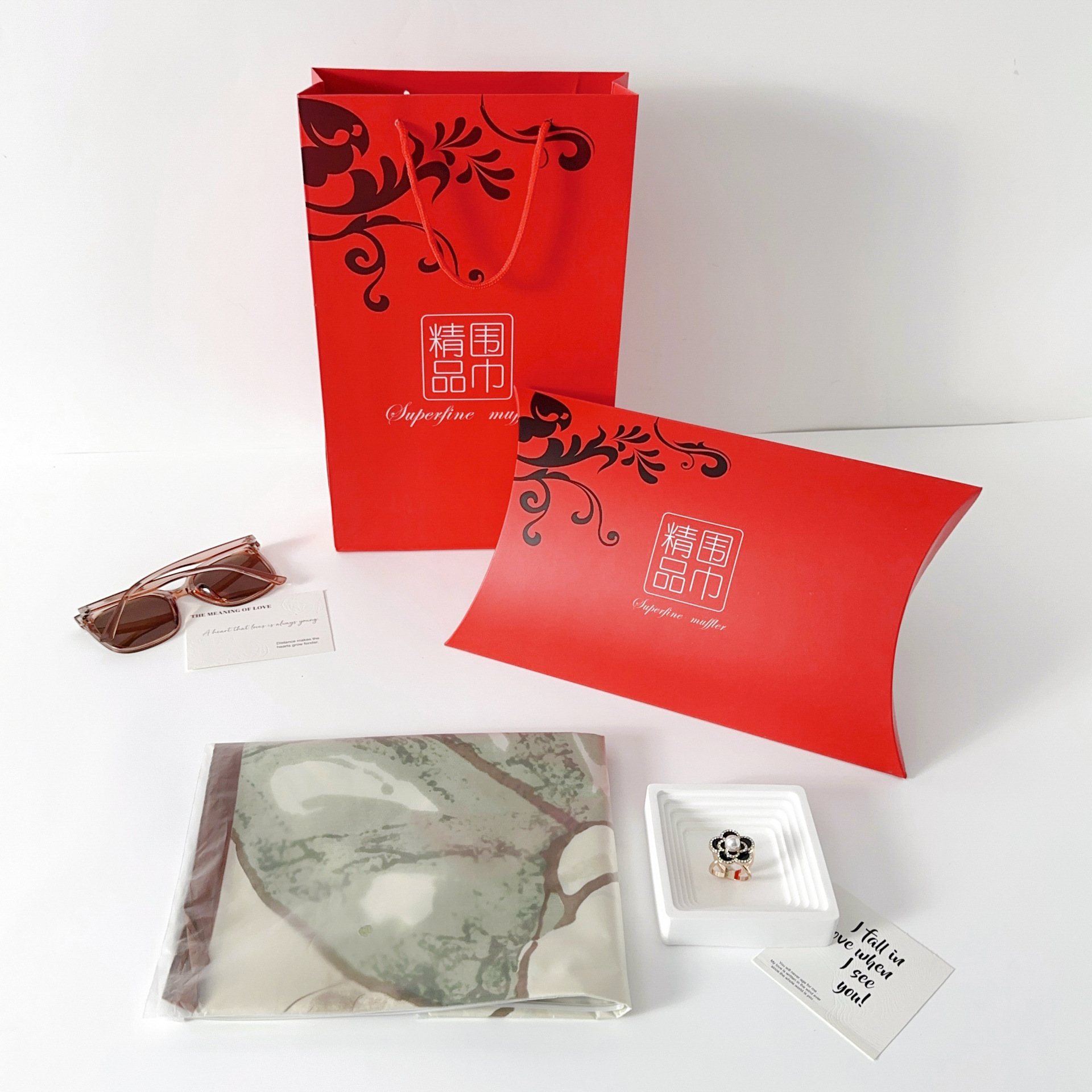 Navidad lujosa delgada toalla cuadrada caja de regalo set dama moda temperamento profesional impresión bufandas