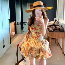 带肩带 防滑条 绝美碎花短裙夏季新款花苞裙精致连衣