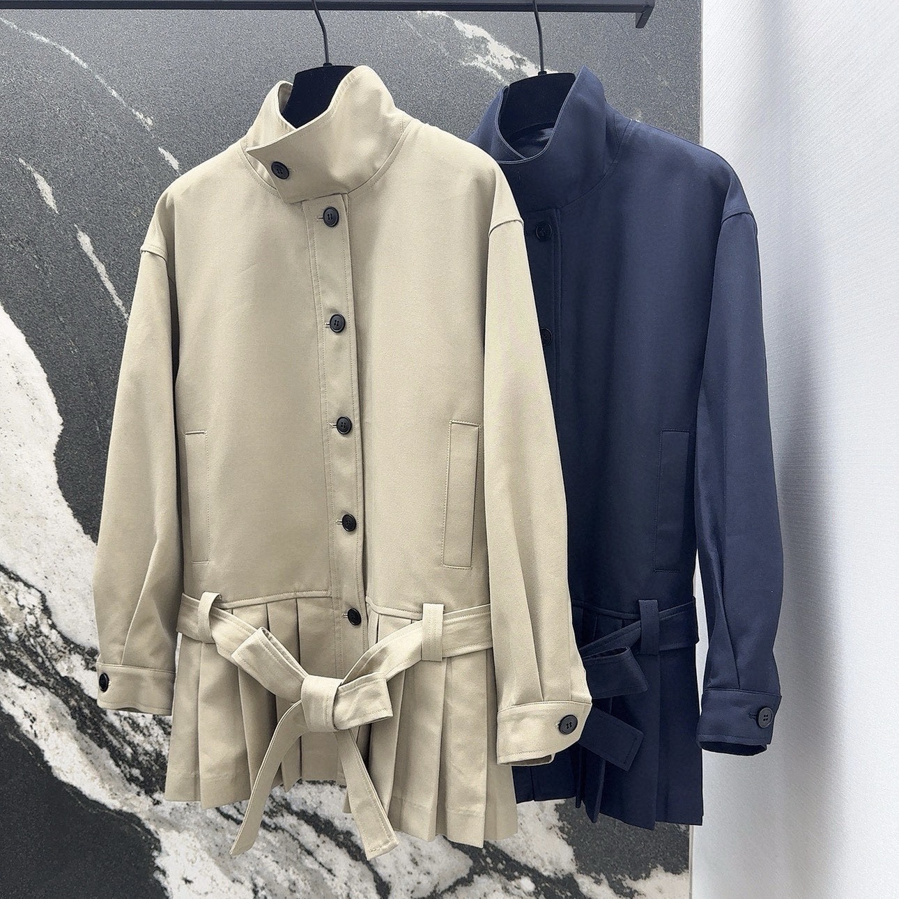 Shenzhen Nanyou Classy Stand-Up Collar Pleated Skirt Windbreaker 2025 Autumn and Winter New Elegant Slim Jacket Women's Fashion