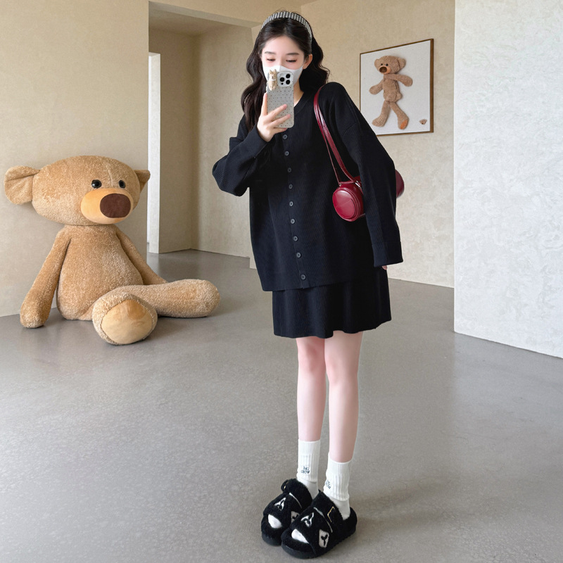 孕妇套装秋冬款慵懒风韩版宽松休闲开衫毛衣半身裙两件套冬季外穿|undefined
