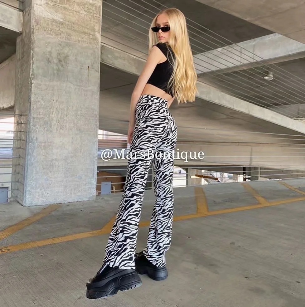 spring new zebra pattern high waist slimming straight casual pants NSAC24852