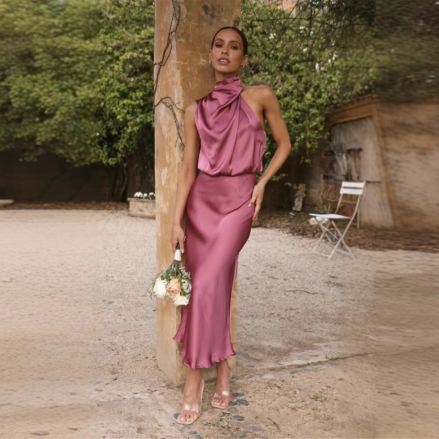 2023 European and American Women's Clothing Amazon New Solid Color Dress/Evening Dress Sleeveless Long Dress Pullover Celebrity Style Dress