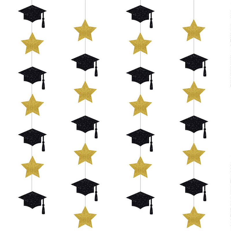 Cross-border in stock Graduation Season Flag Party Decoration Hanging Decoration Bachelor Hat Star Hanging String University Graduation Decoration