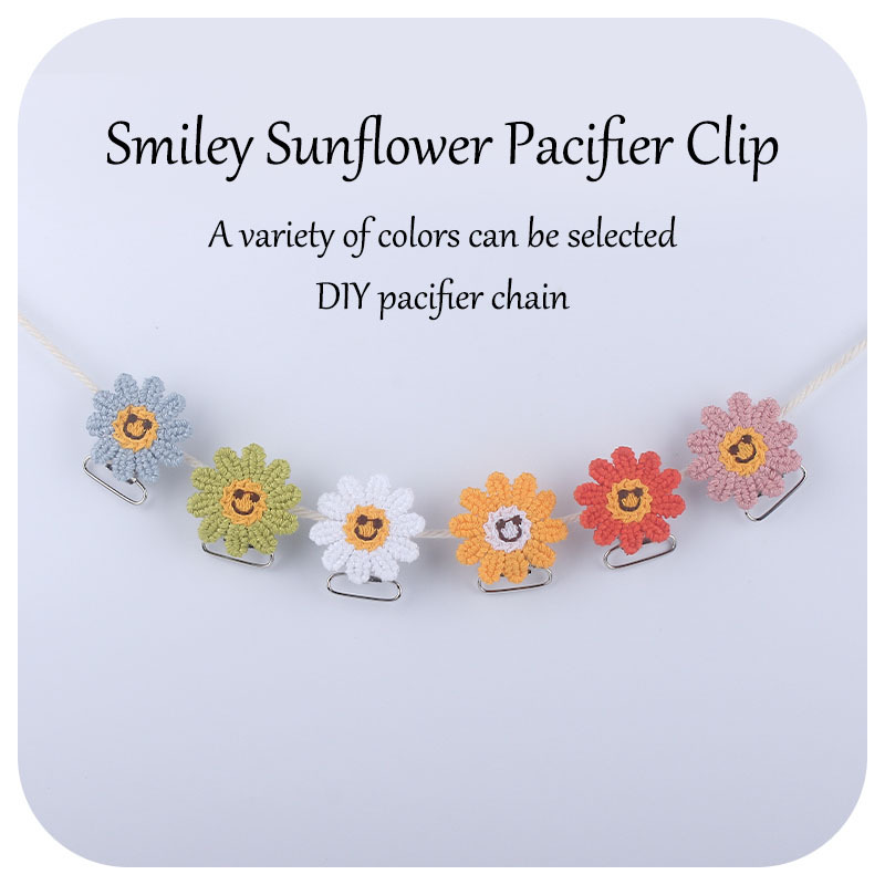 Suministros para bebés nuevo ganchillo DIY girasol chupete clip bebé girasol clip pezón anti-gota cadena Accesorios