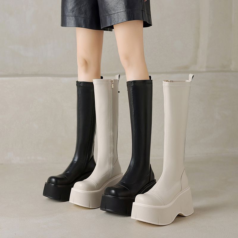 9.5cm Platform Thick-Soled Height-Increasing Long Boots for Women, 2026 New Autumn and Winter Style, Elastic Boots for Petite Figures, Leg-Slimming Boots, Fashionable