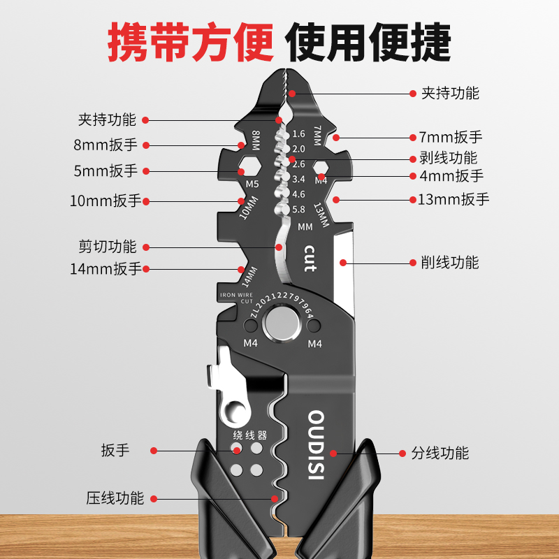 25合一剥线钳工业级多功能电工电缆剥皮刀剪线扒皮钳子拨线钳