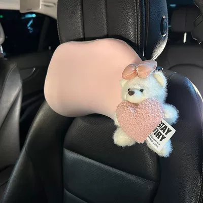 car lumbar support, in-car backrest | Headrest - car-accessories-single-pink-comfortable-neck-support-bear-headrest