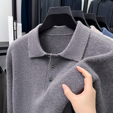 秋冬季高端羊毛衫男士翻领毛衣休闲中老年长袖T恤羊绒打底衫爸爸