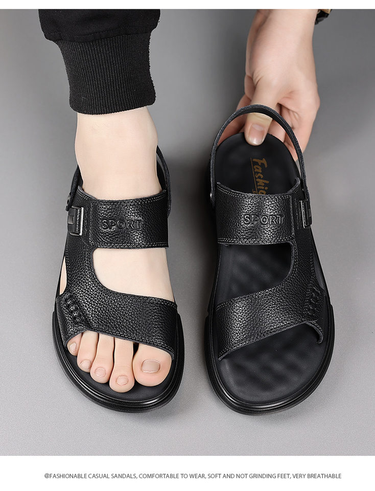 Dép sandal nam da bò thật hở ngón, đế mềm chống trượt, thoáng khí đi biển và sinh hoạt hằng ngày — 51218 Màu nâu, 51218 Màu đen chi tiết 16