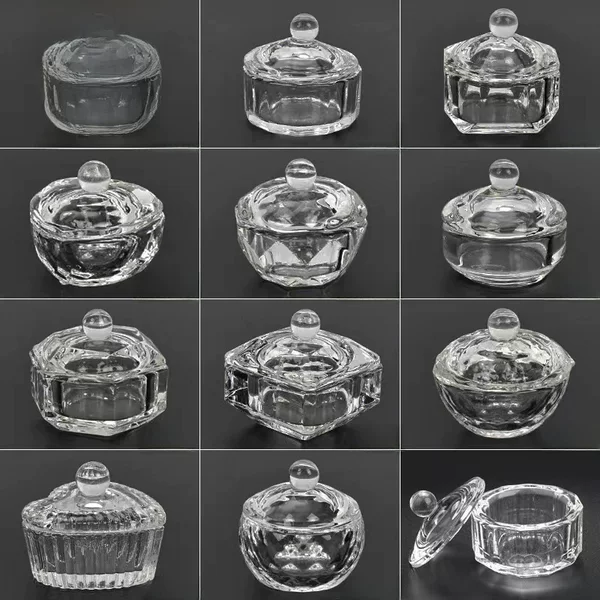 Cross-border exclusive nail art crystal cup with lid special-shaped crystal cup crystal liquid special nail art octagonal cup